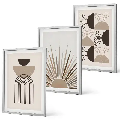 3er-Set Wandbilder mit Rahmen abstrakte Formen in Beige und Braun