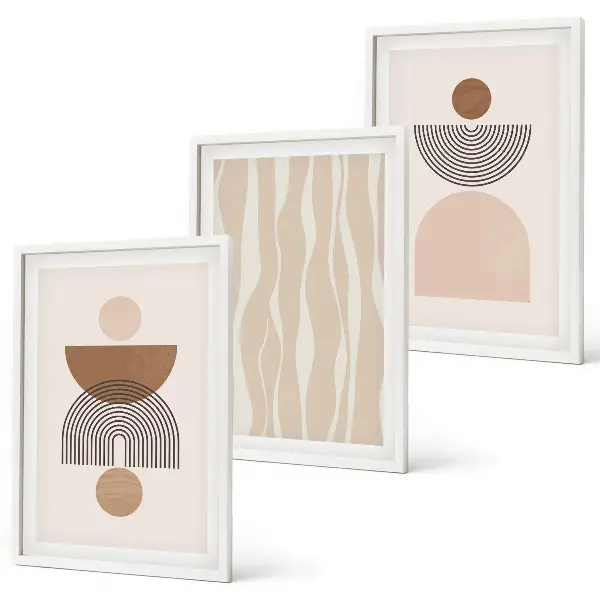 Gerahmtes Bilderset abstrakte Formen in Braun und Beige
