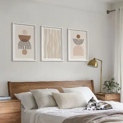 Gerahmtes Bilderset abstrakte Formen in Braun und Beige