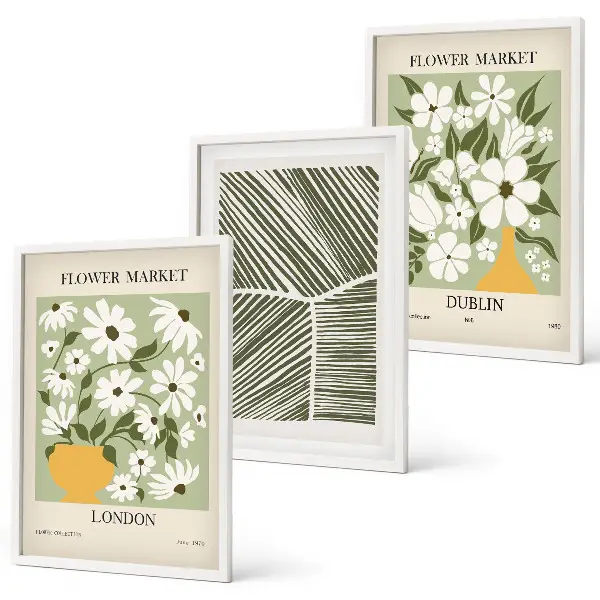 Gerahmtes Bilderset mit Blumenmuster London Dublin Motiven