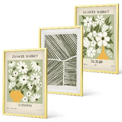 Gerahmtes Bilderset mit Blumenmuster London Dublin Motiven