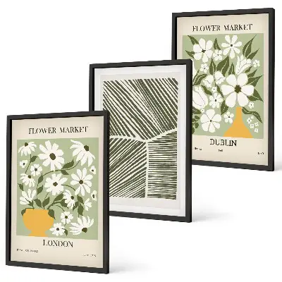 Gerahmtes Bilderset mit Blumenmuster London Dublin Motiven
