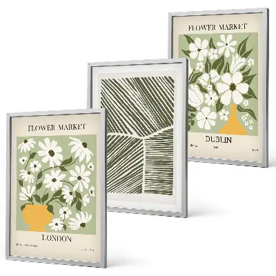 Gerahmtes Bilderset mit Blumenmuster London Dublin Motiven