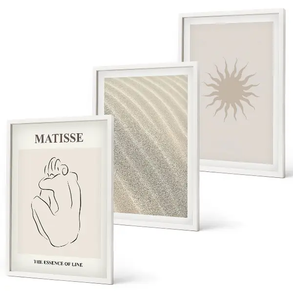 Minimalistische Sandlinien Sonne 3er-Set mit Rahmen