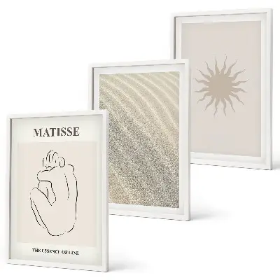 Minimalistische Sandlinien Sonne 3er-Set mit Rahmen