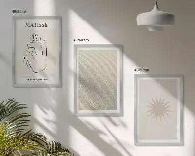 Minimalistische Sandlinien Sonne 3er-Set mit Rahmen