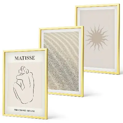 Minimalistische Sandlinien Sonne 3er-Set mit Rahmen