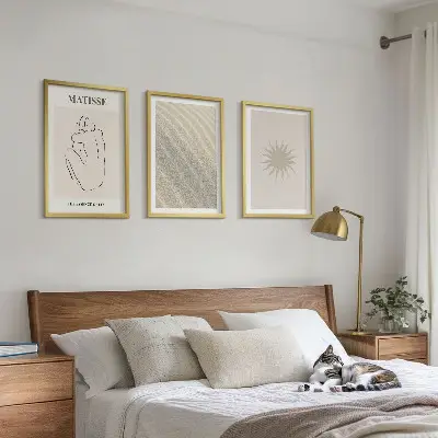 Minimalistische Sandlinien Sonne 3er-Set mit Rahmen