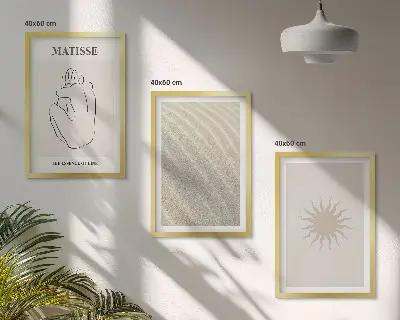 Minimalistische Sandlinien Sonne 3er-Set mit Rahmen