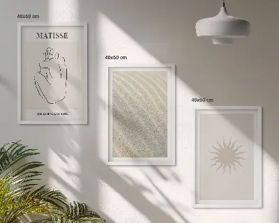 Minimalistische Sandlinien Sonne 3er-Set mit Rahmen