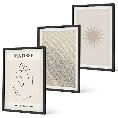 Minimalistische Sandlinien Sonne 3er-Set mit Rahmen