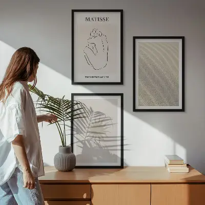 Minimalistische Sandlinien Sonne 3er-Set mit Rahmen