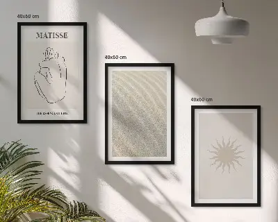 Minimalistische Sandlinien Sonne 3er-Set mit Rahmen