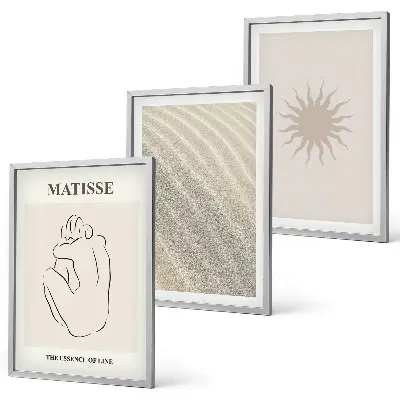 Minimalistische Sandlinien Sonne 3er-Set mit Rahmen