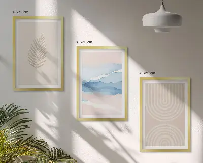 Blätterwellen Bilder-Set mit Rahmen 3er-Set in Beige und Blau