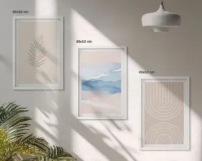 Blätterwellen Bilder-Set mit Rahmen 3er-Set in Beige und Blau