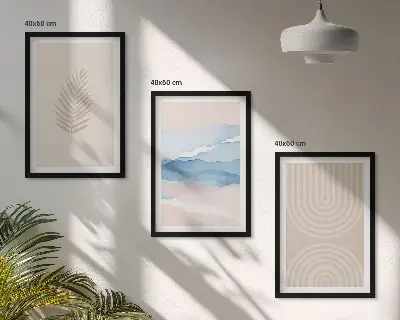 Blätterwellen Bilder-Set mit Rahmen 3er-Set in Beige und Blau