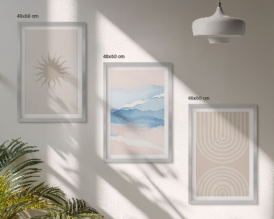Gerahmtes bilderset Sonnenwellen abstrakte Linien Pastell