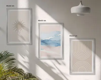 Gerahmtes Bilderset Sonnenwellen mit abstrakten Pastelllinien