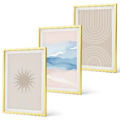 Gerahmtes Bilderset Sonnenwellen mit abstrakten Pastelllinien