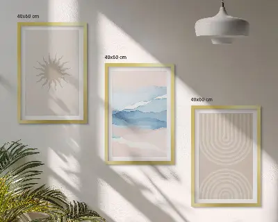 Gerahmtes Bilderset Sonnenwellen mit abstrakten Pastelllinien