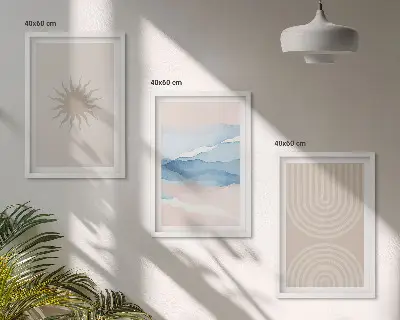 Gerahmtes Bilderset Sonnenwellen mit abstrakten Pastelllinien