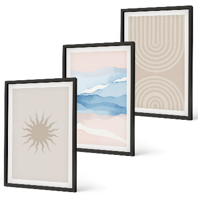 Gerahmtes bilderset Sonnenwellen abstrakte Linien Pastell