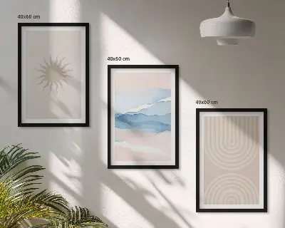 Gerahmtes Bilderset Sonnenwellen mit abstrakten Pastelllinien