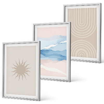 Gerahmtes bilderset Sonnenwellen abstrakte Linien Pastell