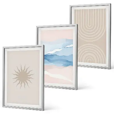 Gerahmtes Bilderset Sonnenwellen mit abstrakten Pastelllinien