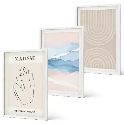 Bilderset mit Rahmen im 3er-Set Linien und Wellen in pastellfarbenem Minimalismus