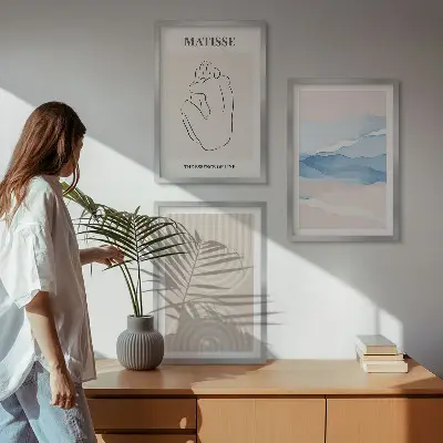 Bilderset mit Rahmen im 3er-Set Linien und Wellen in pastellfarbenem Minimalismus