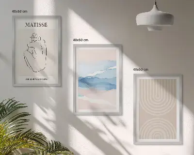 Bilderset mit Rahmen im 3er-Set Linien und Wellen in pastellfarbenem Minimalismus