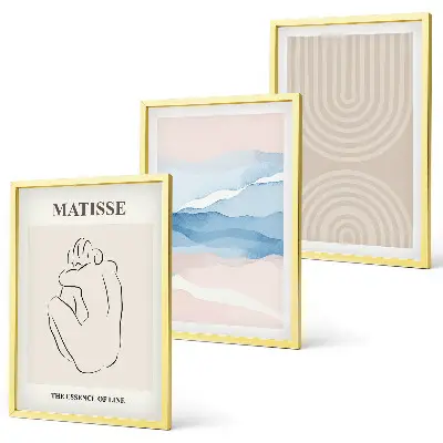 Bilderset mit Rahmen im 3er-Set Linien und Wellen in pastellfarbenem Minimalismus