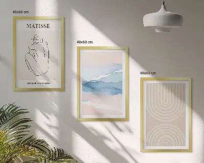 Bilderset mit Rahmen im 3er-Set Linien und Wellen in pastellfarbenem Minimalismus
