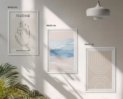 Bilderset mit Rahmen im 3er-Set Linien und Wellen in pastellfarbenem Minimalismus
