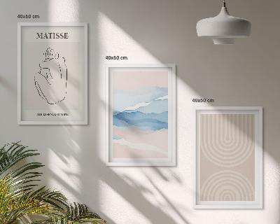 Bilder-3er-set mit rahmen Linien, Wellen, pastellfarbener Minimalismus