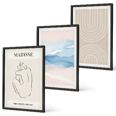 Bilderset mit Rahmen im 3er-Set Linien und Wellen in pastellfarbenem Minimalismus