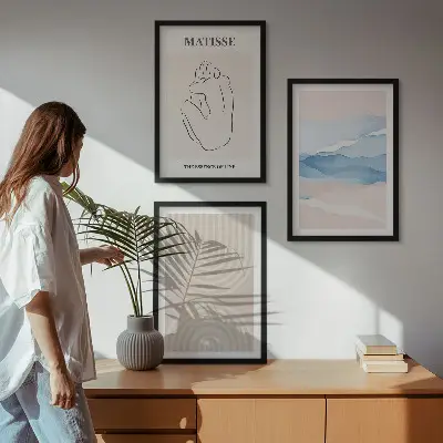 Bilderset mit Rahmen im 3er-Set Linien und Wellen in pastellfarbenem Minimalismus