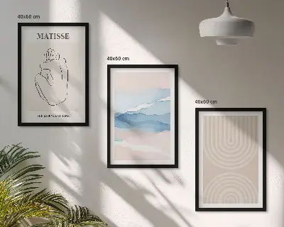 Bilderset mit Rahmen im 3er-Set Linien und Wellen in pastellfarbenem Minimalismus