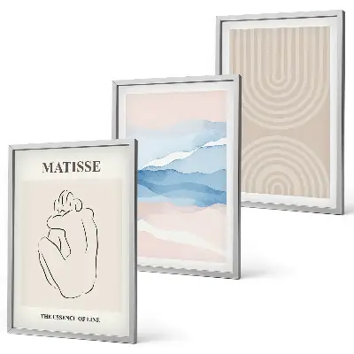 Bilderset mit Rahmen im 3er-Set Linien und Wellen in pastellfarbenem Minimalismus