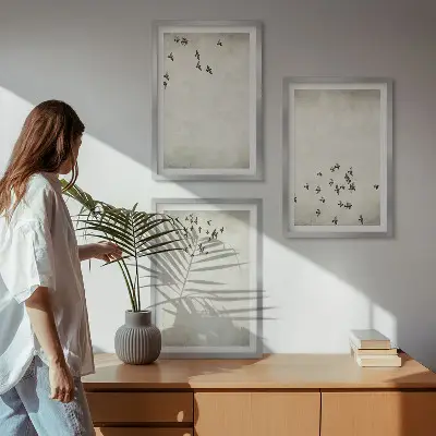 Minimalistische Vogelmalerei gerahmtes bilderset