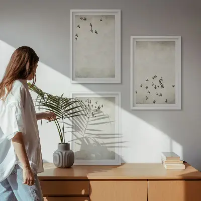 Minimalistische Vogelmalerei gerahmtes bilderset