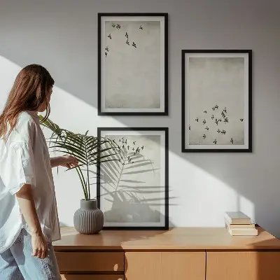 Minimalistische Vogelmalerei gerahmtes bilderset