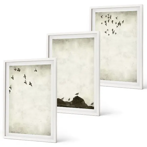3er-Set Bilder mit Rahmen fliegende Vögel im minimalistischen Design