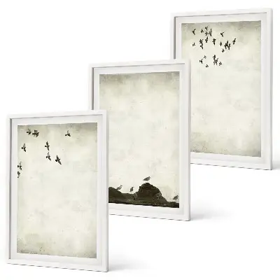 3er-Set Bilder mit Rahmen fliegende Vögel im minimalistischen Design