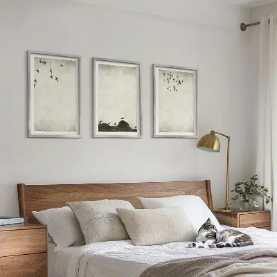 3er-Set Bilder mit Rahmen fliegende Vögel im minimalistischen Design