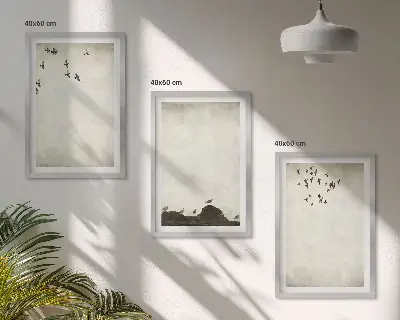 3er-Set Bilder mit Rahmen fliegende Vögel im minimalistischen Design