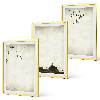 3er-Set Bilder mit Rahmen fliegende Vögel im minimalistischen Design