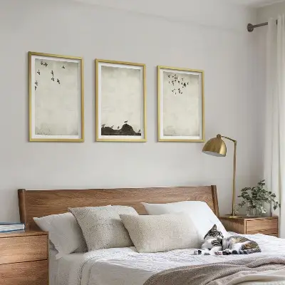 3er-Set Bilder mit Rahmen fliegende Vögel im minimalistischen Design